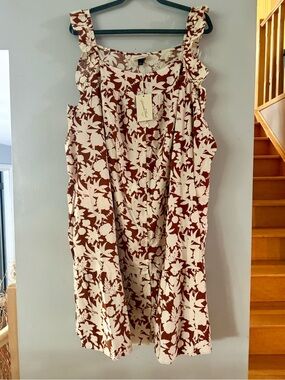 Universal Thread Floral Babydoll Mini Dress Brown Cream Flutter Sleeve Boho 3X